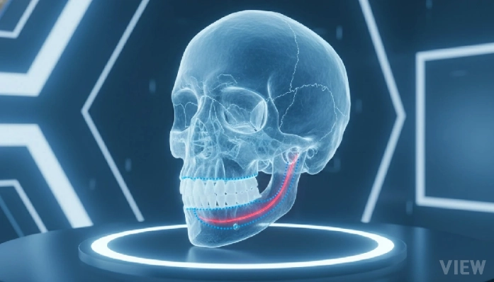 3D jawline anatomy visualization showing mandibular structure for facial contour and surgical planning