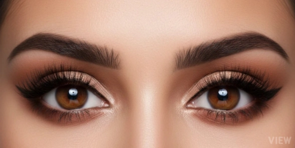 Close-up of well-defined eyes showing balanced eyebrow shape, long eyelashes, and enhanced eye definition for aesthetic reference
