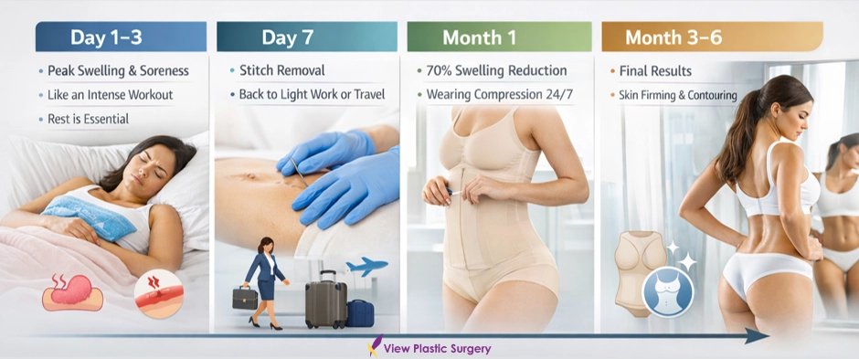 Liposuction recovery timeline in Korea from day 1 swelling to final results at 6 months