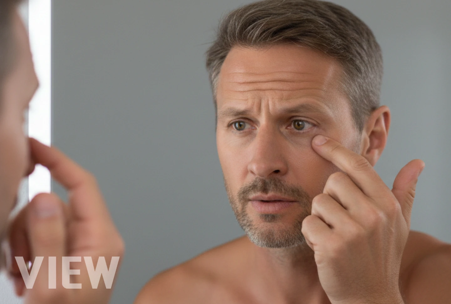 Thumbnail image illustrating male anti-aging trends, featuring a middle-aged man examining facial aging signs as part of a discussion on cosmetic procedures often speculated about in celebrities such as Brad Pitt