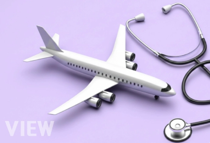 Concept image representing medical tourism in Korea, combining international travel and healthcare services for overseas patients.