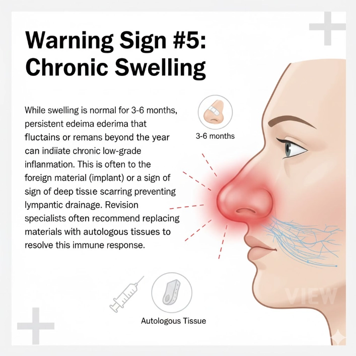 rhinoplasty warning sign chronic swelling nose inflammation infographic