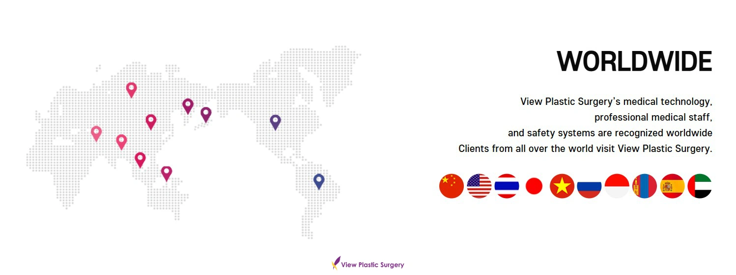 World map showing international patients visiting View Plastic Surgery from multiple countries, highlighting worldwide recognition in medical tourism