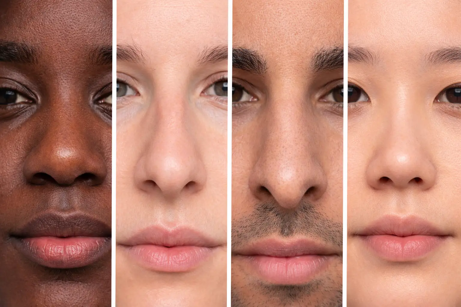 A comparison of nasal structures among African, Caucasian, Middle Eastern, and Asian ethnicities, highlighting the importance of customized surgical approaches for ethnic rhinoplasty in Korea.