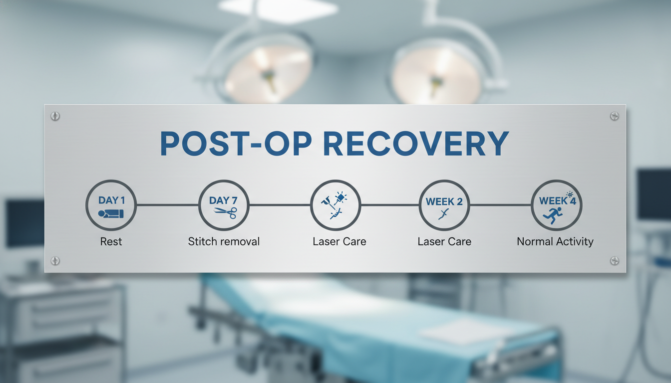 Flowchart of the recovery journey highlighting specific post-op care steps.