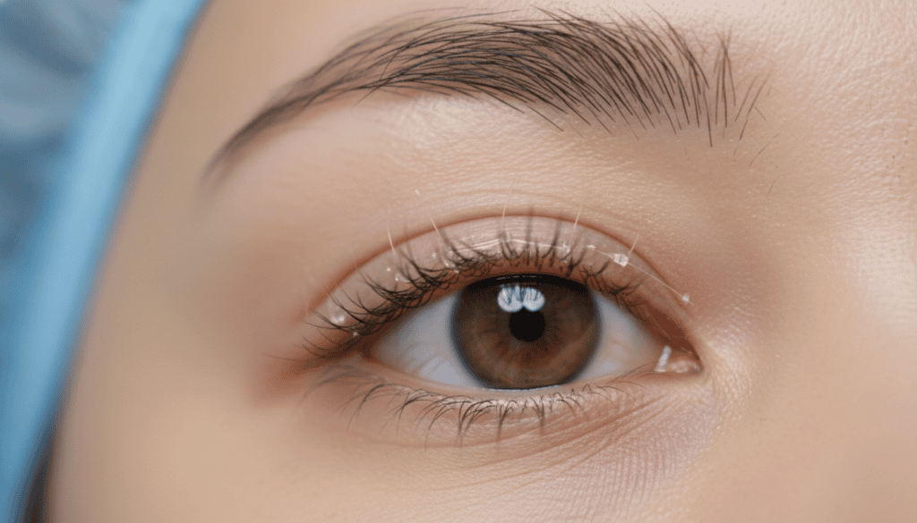A split comparison focused on medical detail: showing suture patterns and symmetrical results.