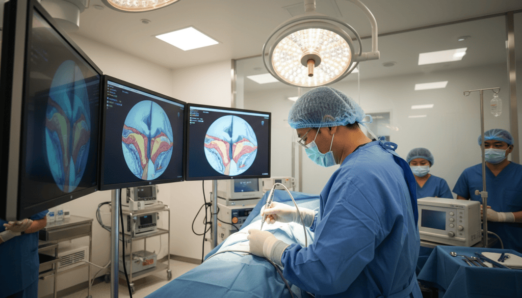 Illustration of Full HD Endoscopy being used in breast surgery.