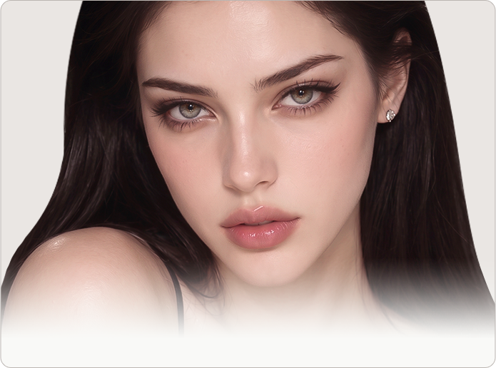 Model with elongated, upturned eyes, illustrating the eye shape created by a Fox Eyes Lift