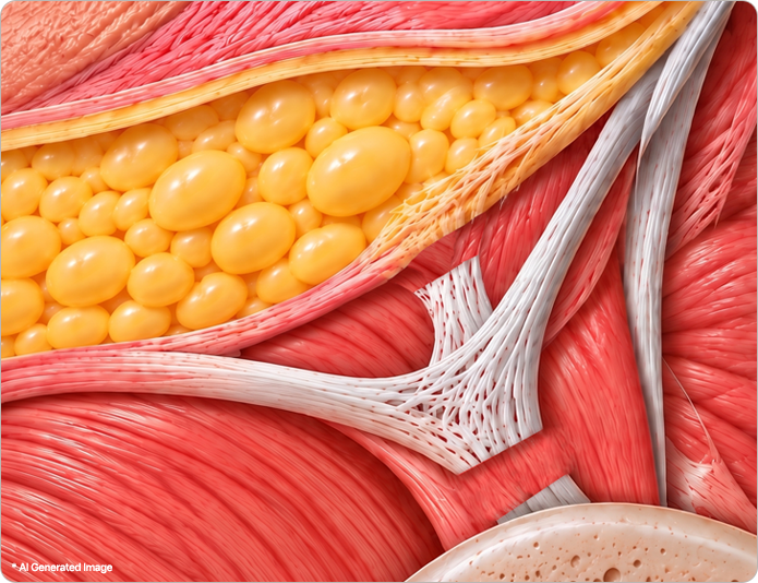 Illustration of released retaining ligaments letting the SMAS and deeper tissues move freely upward
