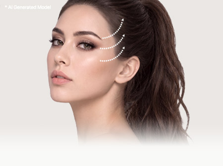 Model with arrows showing the upward lifting direction of the Ponytail Lift